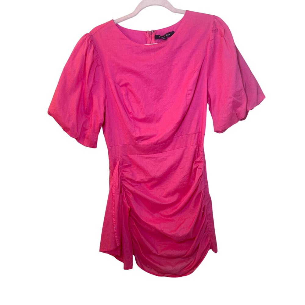 Strut & Bolt Women’s Pink Blouse Large NWT Ruched Mini Dress Puff Sleeve